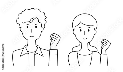 拳をあげて励ます笑顔の男女のベクターイラスト