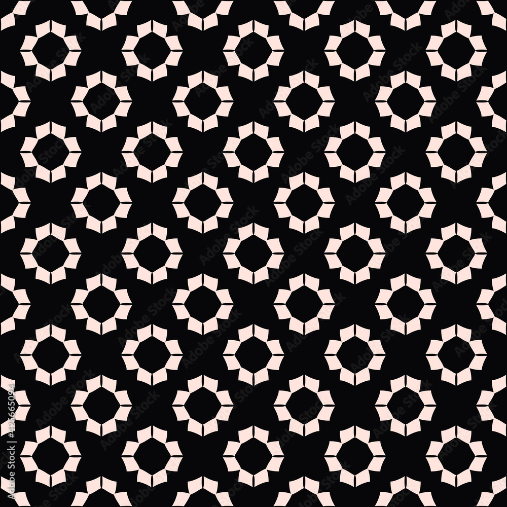 Eight piece circles pattern. Vector black background and same round shapes.