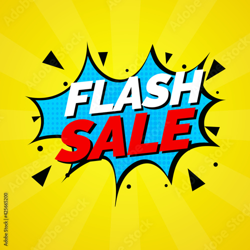 Flash sale banner template design. comic vector illustration