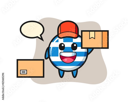 Mascot Illustration of greece flag badge as a courier