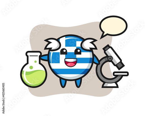 Mascot character of greece flag badge as a scientist