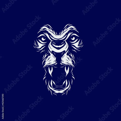 Lion head face vector silhouette line pop art potrait logo colorful design with dark background. Abstract vector illustration. Isolated black background for t-shirt, poster, clothing.