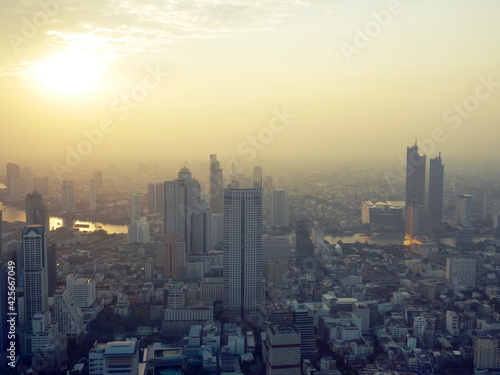Beautiful sunrise and building in Bangkok, Thailand.
