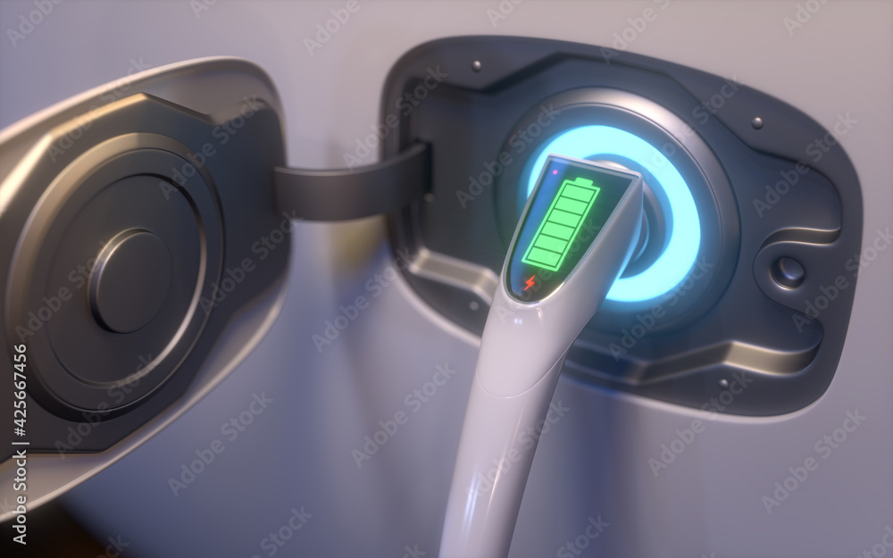 Concept image of vehicle powered by electric energy with charge stored in battery. Concept image of vehicle powered by electric energy with charge stored in battery.