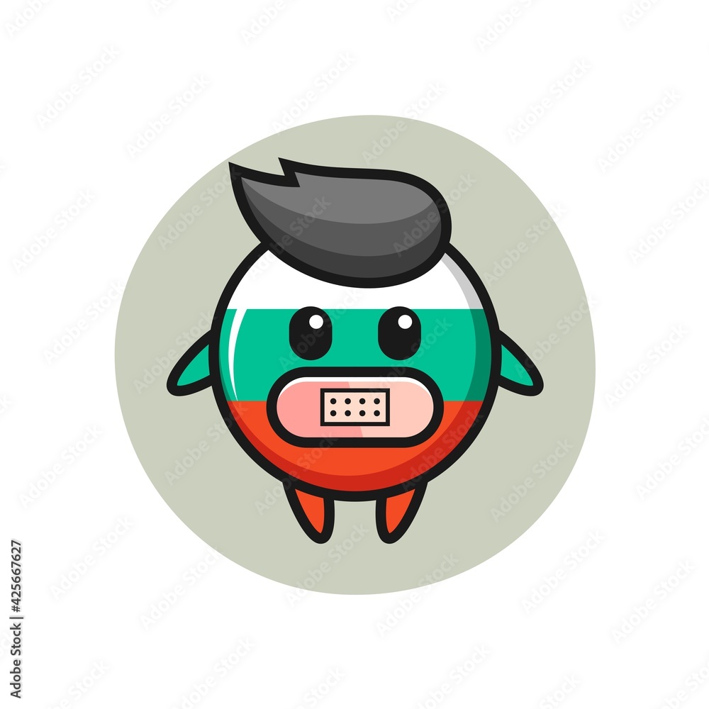 Cartoon Illustration of bulgaria flag badge with tape on mouth