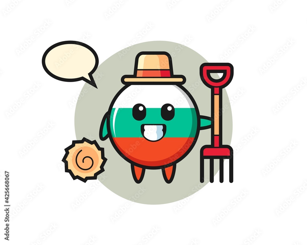 Mascot character of bulgaria flag badge as a farmer