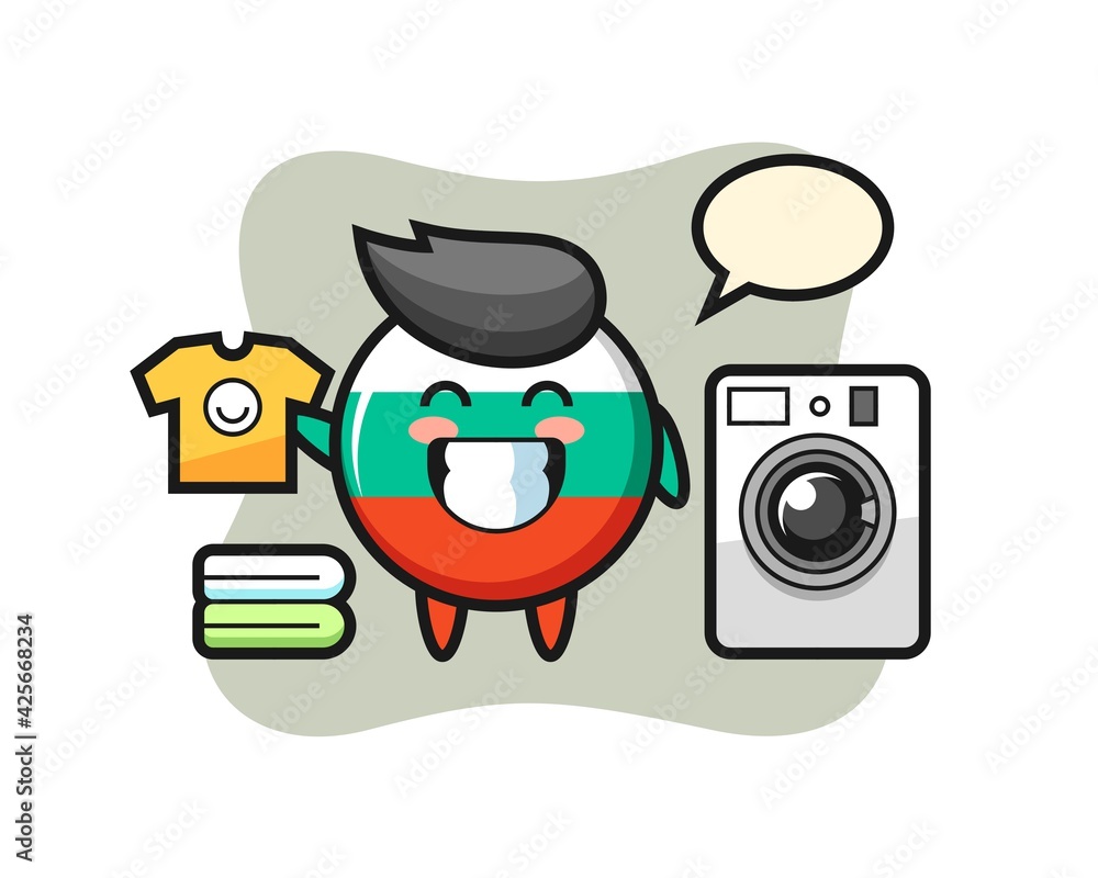 Mascot cartoon of bulgaria flag badge with washing machine Mascot cartoon of bulgaria flag badge with washing machine