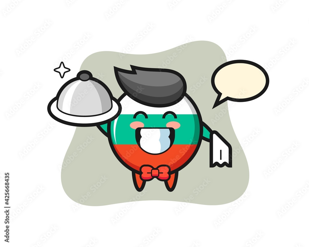 Character mascot of bulgaria flag badge as a waiters