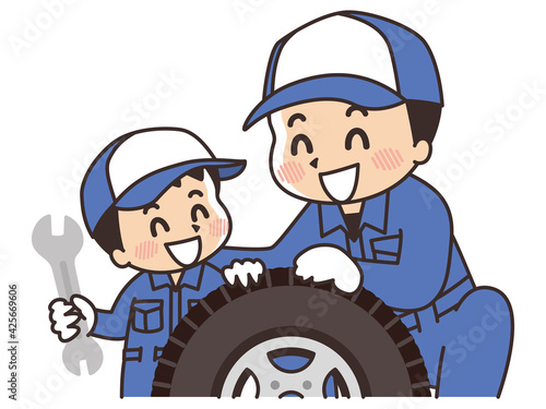 自動車整備士の仕事を体験する子供