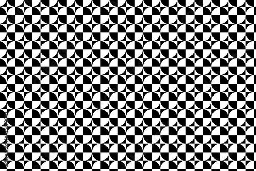Patrón de círculos divididos en cuartos blancos y negro con esquinas triangulares en negativo