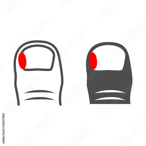 Onychomycosis nail disease line and solid icon, Human diseases concept, ingrown nail sign on white background, toe with nail buckle icon in outline style for mobile and web design. Vector graphics.