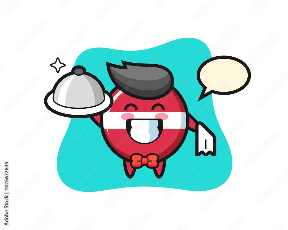 Character mascot of latvia flag badge as a waiters Character mascot of latvia flag badge as a waiters