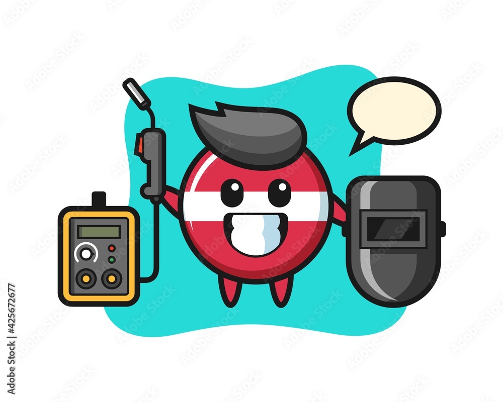 Character mascot of latvia flag badge as a welder Character mascot of latvia flag badge as a welder