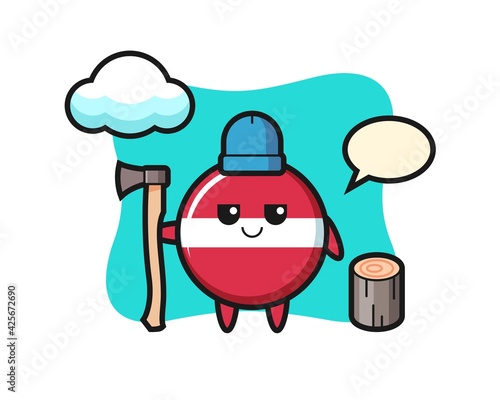 Character cartoon of latvia flag badge as a woodcutter