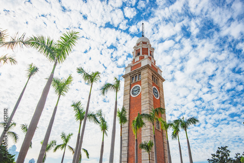 Canvas Print Kowloon Clock Tower in Winter Blue Sky Day, Hong Kong