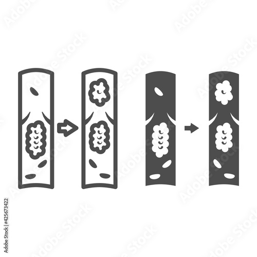 Vein thrombosis line and solid icon, Human diseases concept, varicose veins sign on white background, thrombosis icon in outline style for mobile concept and web design. Vector graphics.