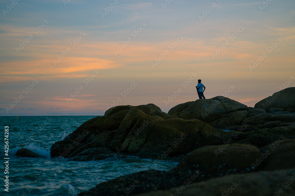 Sunset atmosphere at Phayun Beach Which is a tourist attraction in Rayong Province, Thailand Had Phayun in the evening, people often come out to relax. Sunset atmosphere at Phayun Beach Which is a tourist attraction in Rayong Province, Thailand Had Phayun in the evening, people often come out to relax.