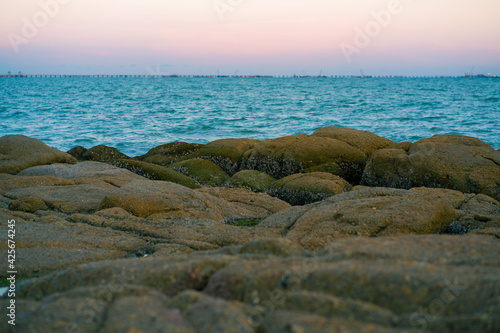 Sunset atmosphere at Phayun Beach Which is a tourist attraction in Rayong Province, Thailand Had Phayun in the evening, people often come out to relax.