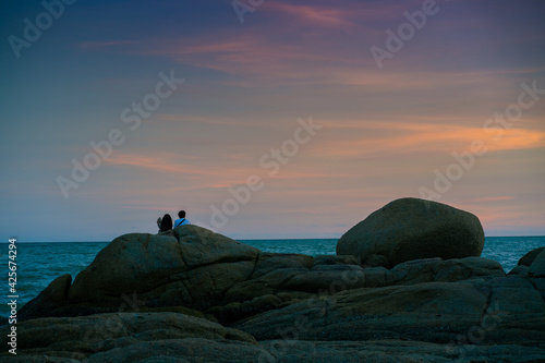 Sunset atmosphere at Phayun Beach Which is a tourist attraction in Rayong Province, Thailand Had Phayun in the evening, people often come out to relax.