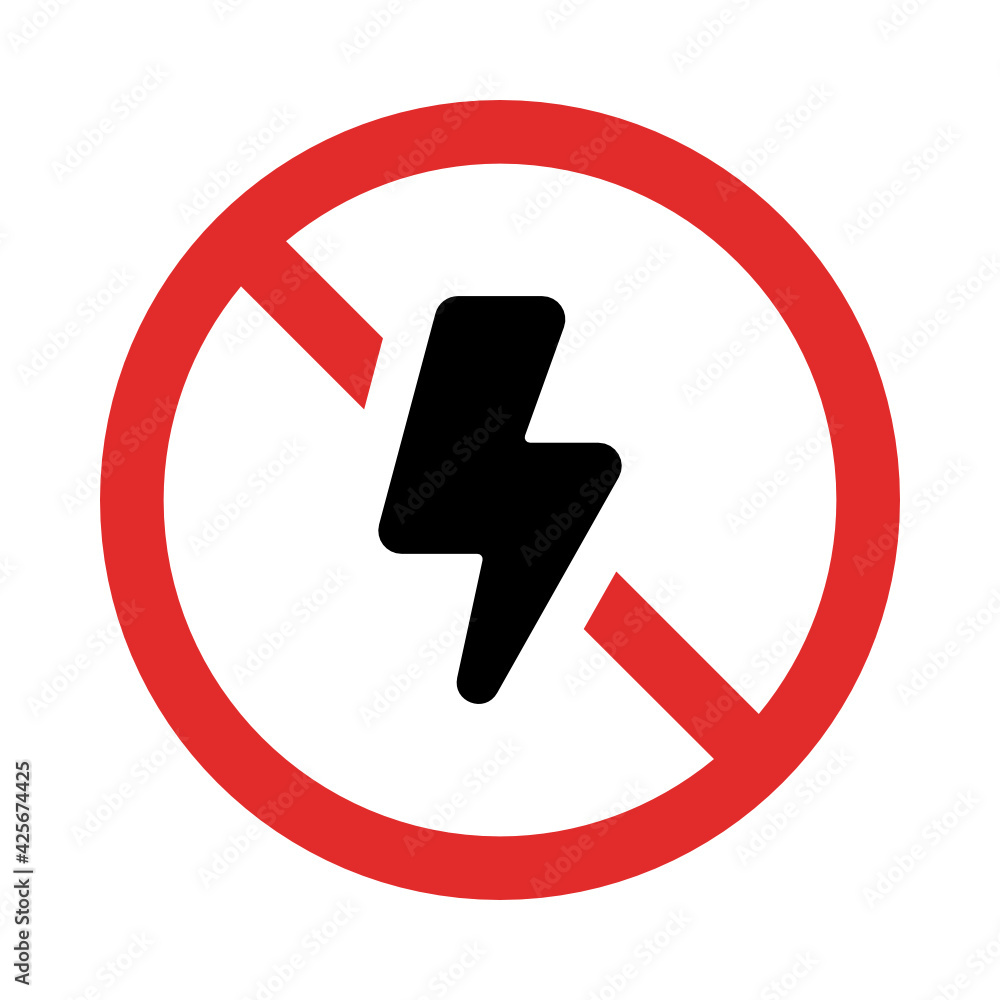 Electric device prohibited. No electricity vector sign Electric device prohibited. No electricity vector sign