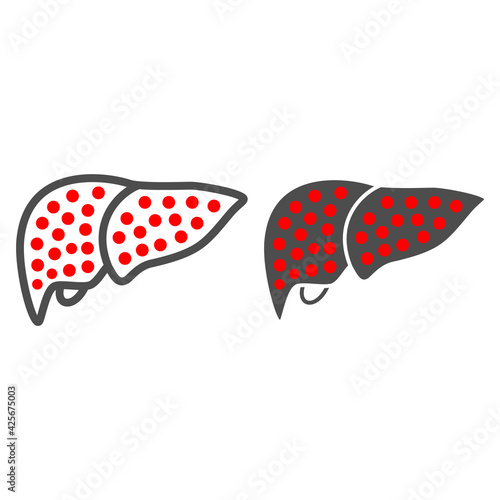 Cirrhosis of liver line and solid icon, Human diseases concept, liver disease sign on white background, Liver cirrhosis disease icon in outline style for mobile and web design. Vector graphics.