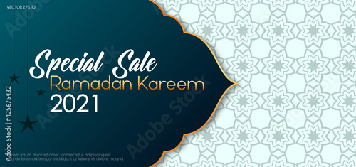 Elegant islamic banner design template. Special sale promotion modern style for ramadan kareem 2021. Eps 10 vector