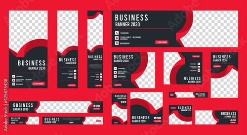 set of creative web banners of standard size with a place for photos. Vertical, horizontal and square template. vector illustration