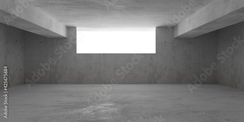 Abstract empty, modern concrete room with window opening on the back wall and rough floor - industrial interior background template