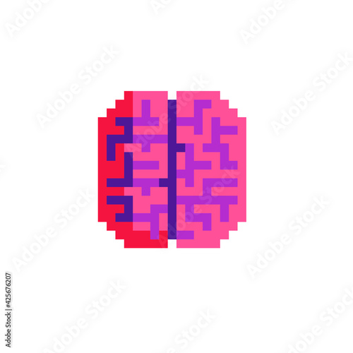 Brain pixel art icon, cerebrum isolated vector illustration. Human organ. 8-bit sprite. Logo for science, medicine, anatomy, education, biotechnology. Design stickers, logo, app, embroidery.