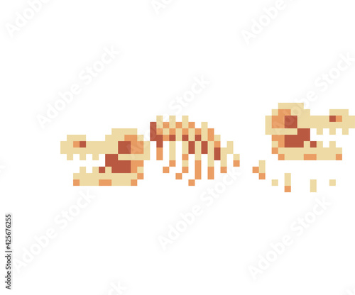 Fossil bones pixel art icon. Skeleton isolated vector illustration. Design stickers, logo, app, science, medicine, education. 8-bit.