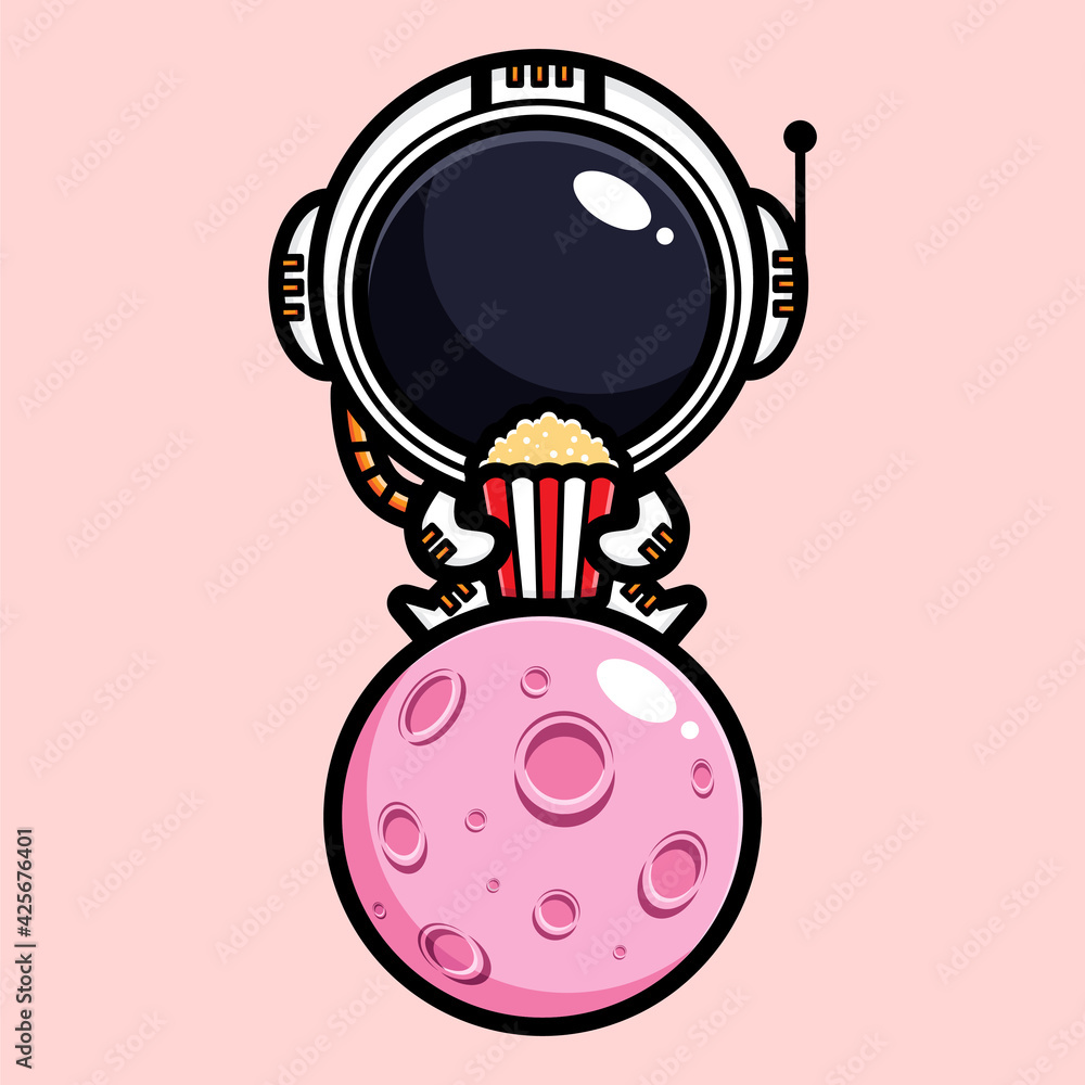 cute astronaut cartoon vector design holding popcorn while sitting on the planet Stock Vector | Adobe Stock cute astronaut cartoon vector design holding popcorn while sitting on the planet Stock Vector | Adobe Stock