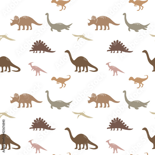 Bohemian dinosaurs seamless pattern with leaves  abstract shapes on beige colours