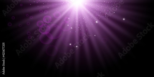 Putple spotlight. Bright lighting with spotlights of the stage on transparent background.