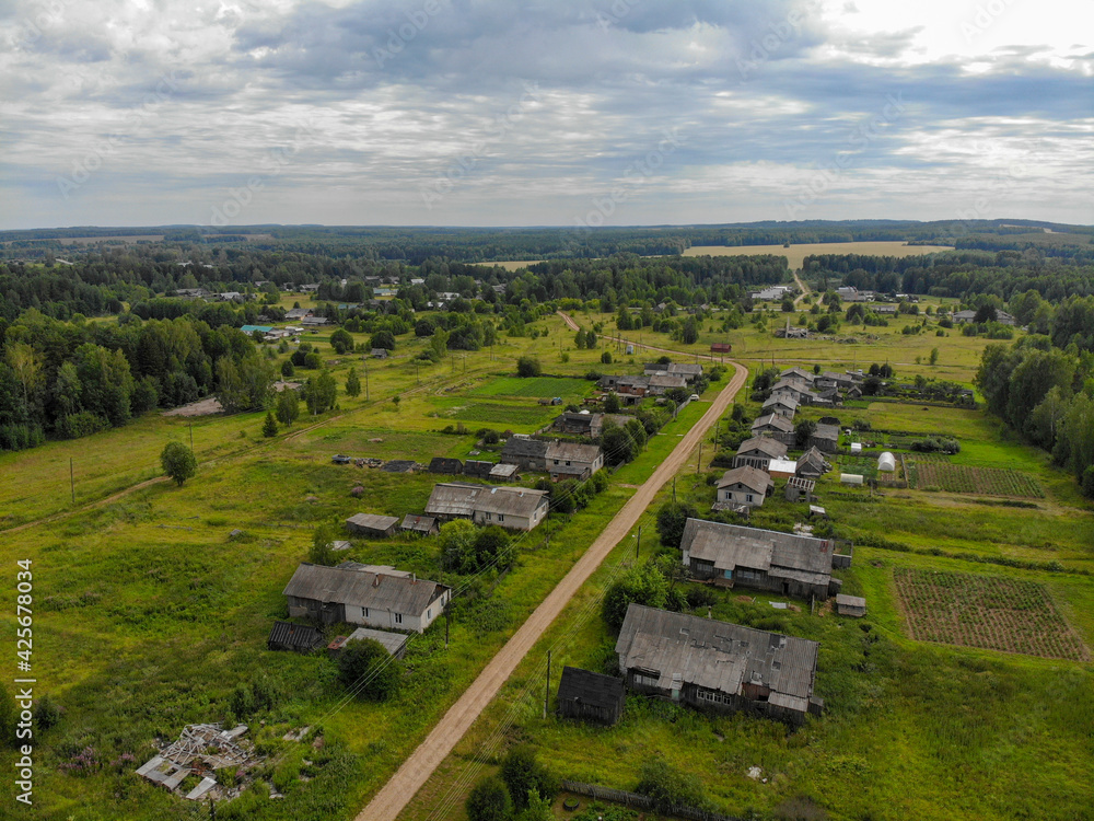 Aerial view of Ryabovo village (Kirov region, Russia)