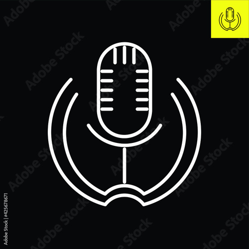 Logo depicting Podcast microphone with circular halos. Logo vector in line art style in Eos 8