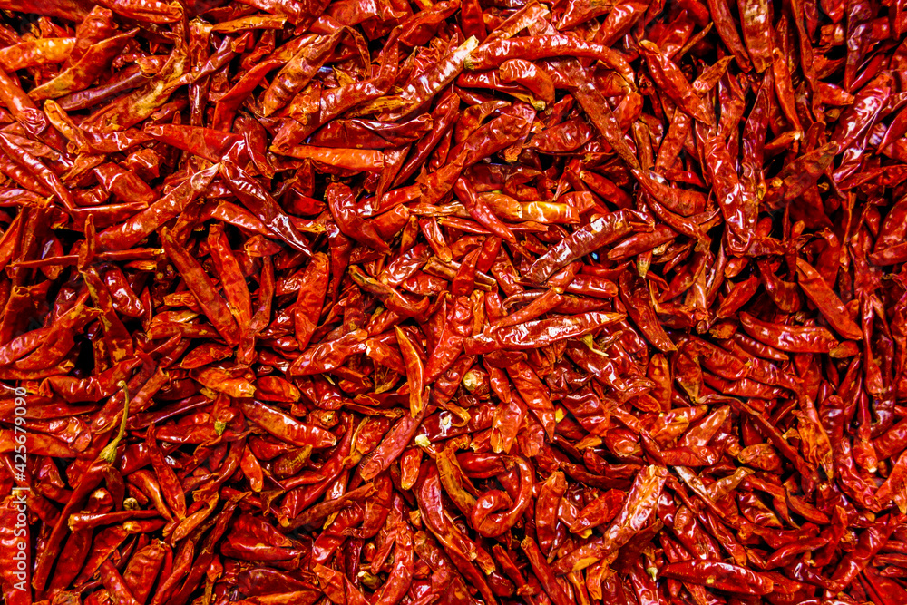 Fototapeta premium Pile of dried red chili peppers