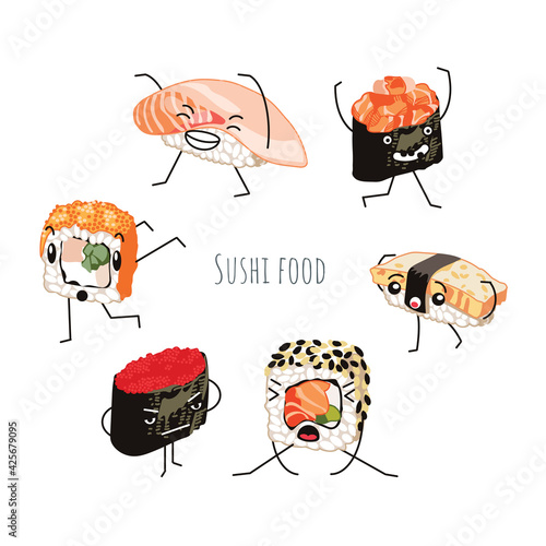 Sushi restaurant banner template cartoon vector illustration