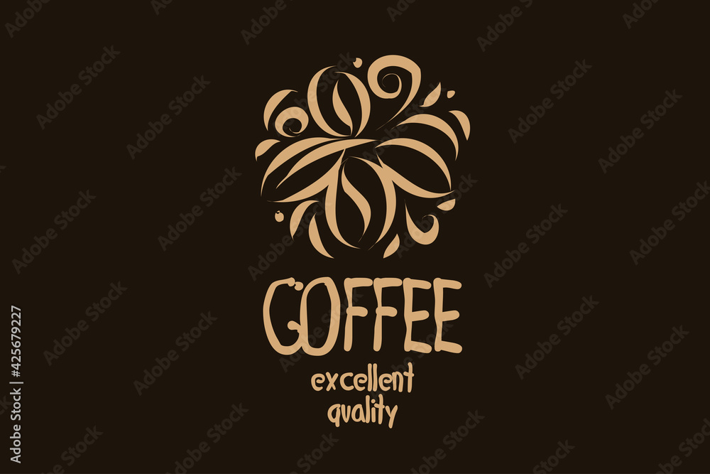 Vector logo with coffee beans drawn on a dark background
