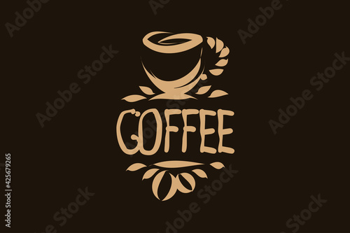 Vector logo with a drawn coffee cup on a dark background