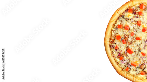 Pizza isolated on white background. Italian food concept. Appetizing pizza. Banner.