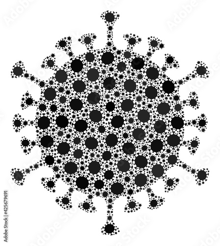 Raster covid mosaic icon designed for health care projects. Covid mosaic is designed of randomized covid viral parts.