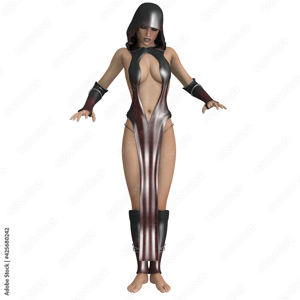 3d illustration of an sexy woman with a fantasy priest outfit