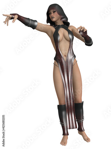 3d illustration of an sexy woman with a fantasy priest outfit
