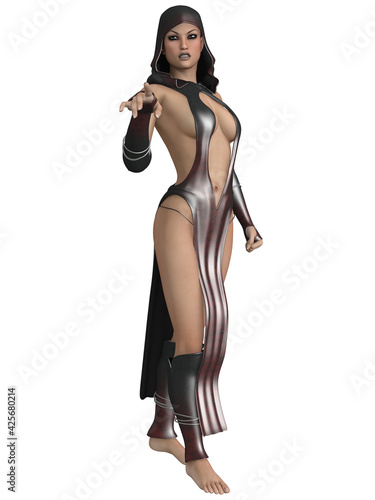 3d illustration of an sexy woman with a fantasy priest outfit