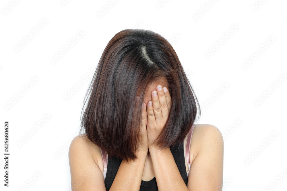 The girl covered her face with tears, she was unhappy. The girl covered her face with tears, she was unhappy.