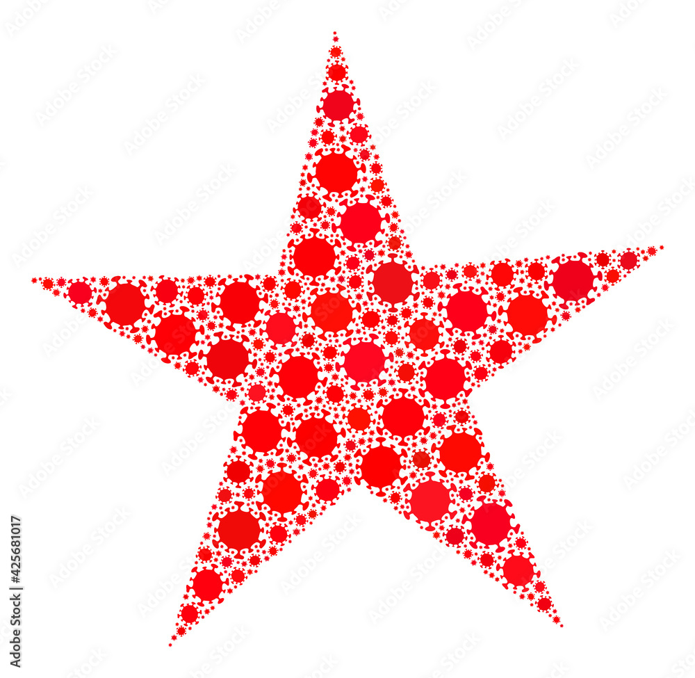 Raster star v2 covid-2019 mosaic icon designed for health care advertisement. Star v2 mosaic is organized with scattered covid infection items.