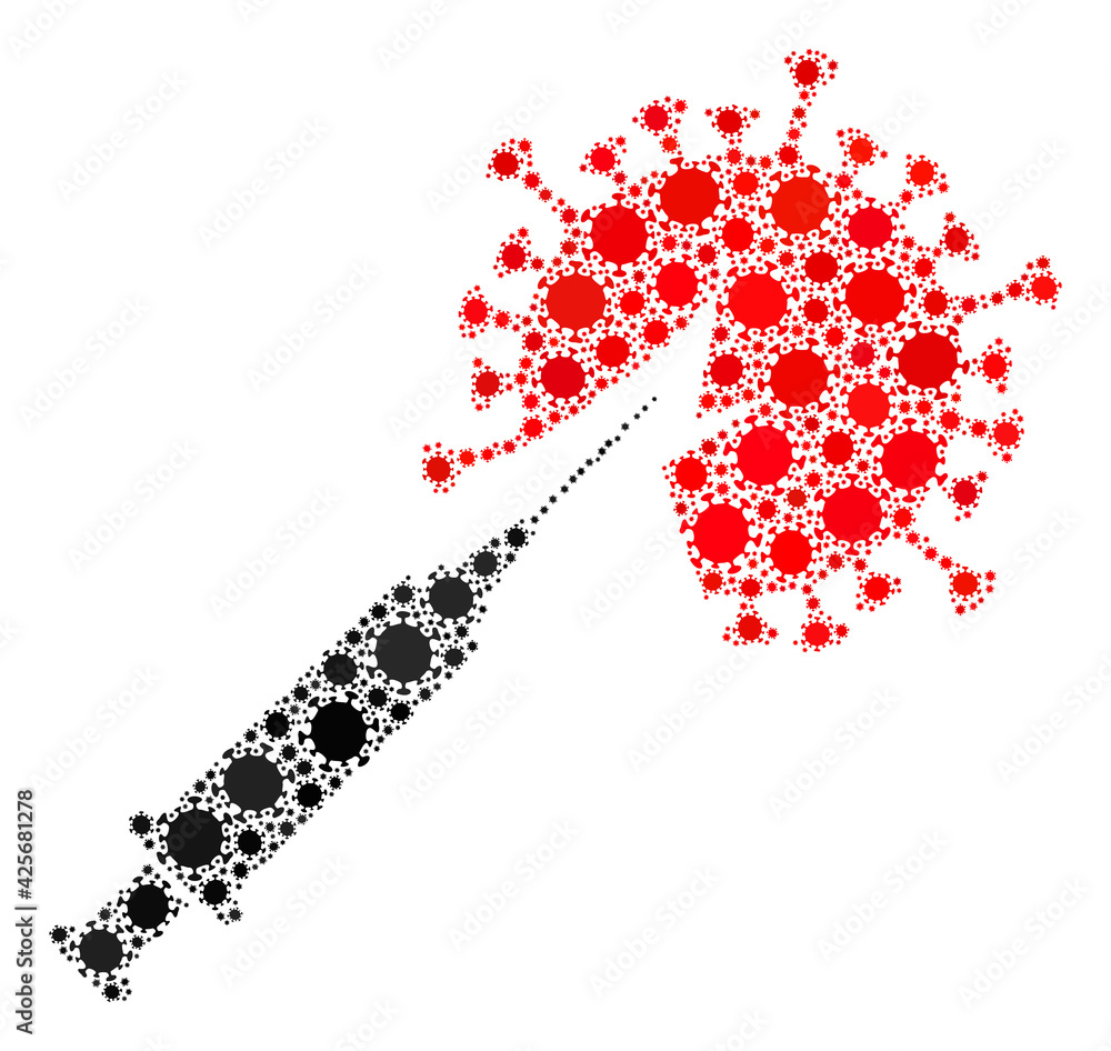 Raster virus vaccine injection covid mosaic icon constructed for doctor purposes. Virus vaccine injection mosaic is organized from scattered covid pathogen elements. Raster virus vaccine injection covid mosaic icon constructed for doctor purposes. Virus vaccine injection mosaic is organized from scattered covid pathogen elements.
