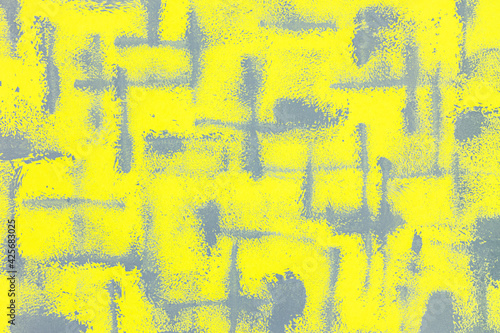 acrylic hand painted background. abstract paint roller brush strokes. yellow and gray - trendy colors 2021 © Mr Twister