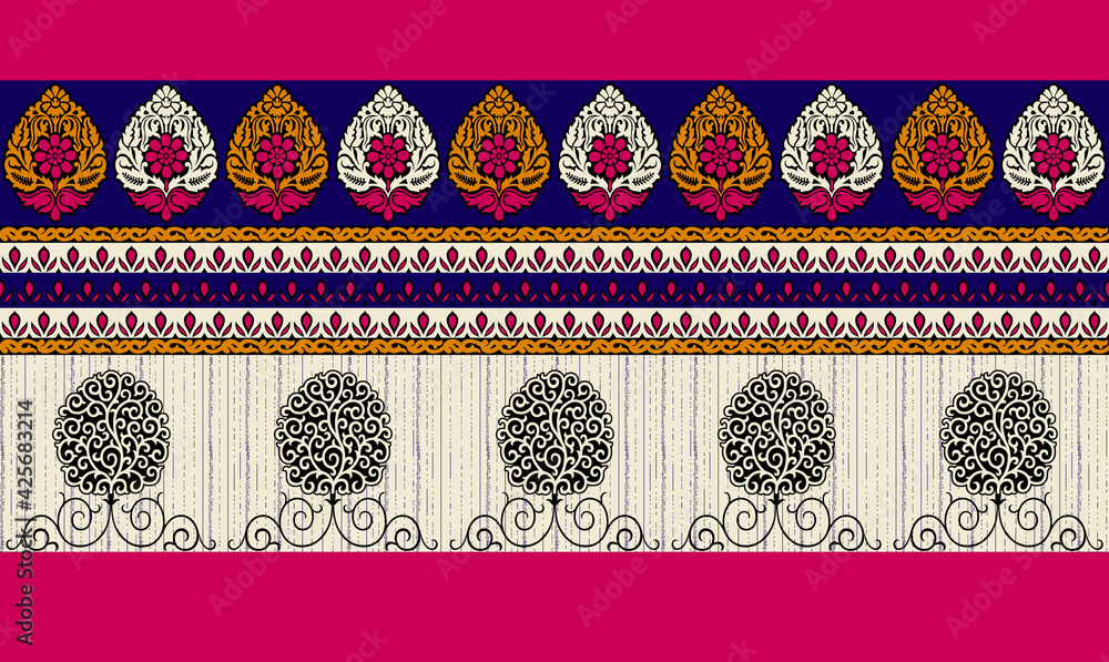 digital colorful traditional saree border design print Stock