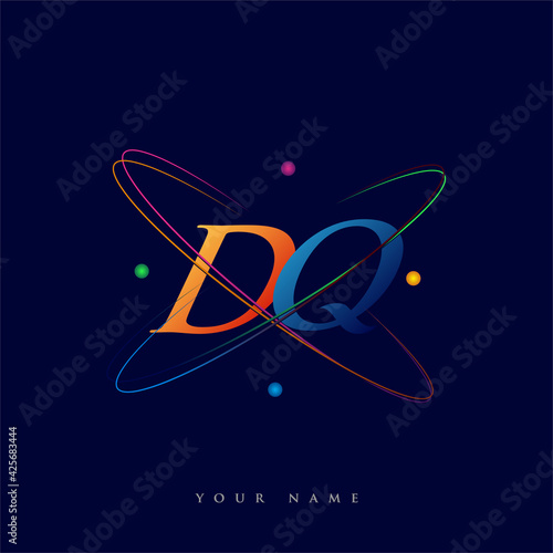 initial letter DQ logotype science icon colored blue, red, green and yellow swoosh design. vector logo for business and company identity.